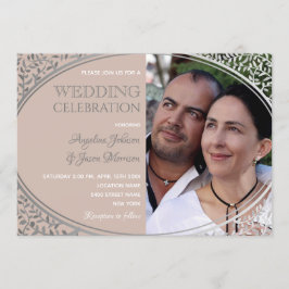 Convite de Casamento com Foto e Renda Rosa Desbota