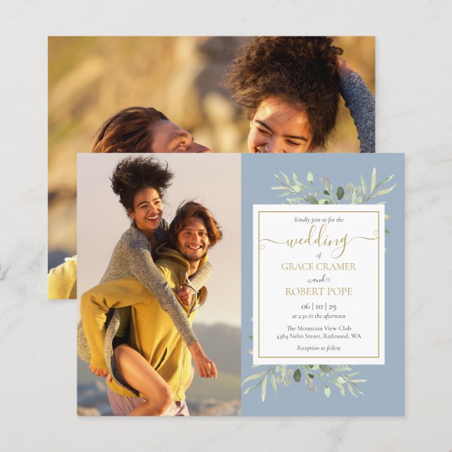 Convite de casamento com foto e roteiro de verdeja (Frente/Verso)