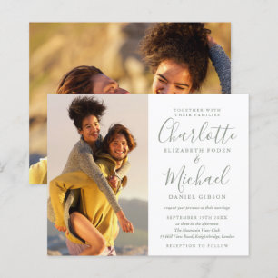 Convite de Casamento com Foto e Script na Cor Verd