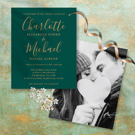 Convite de Casamento com Foto e Script Verde Doura