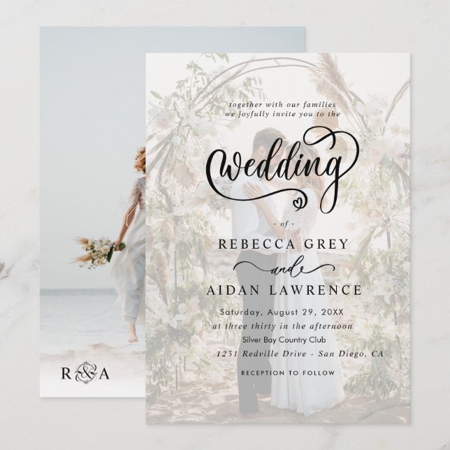 Convite de Casamento com Foto e Sobreposição Preto (Frente/Verso)