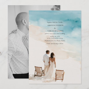 Convite de Casamento com Foto Elegante de Praia em