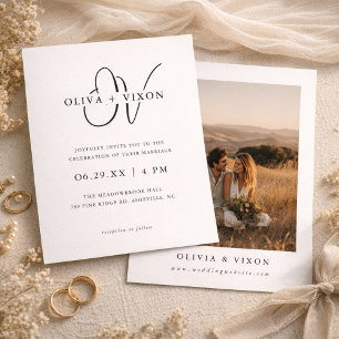 Convite de Casamento com Foto Elegante Monograma M
