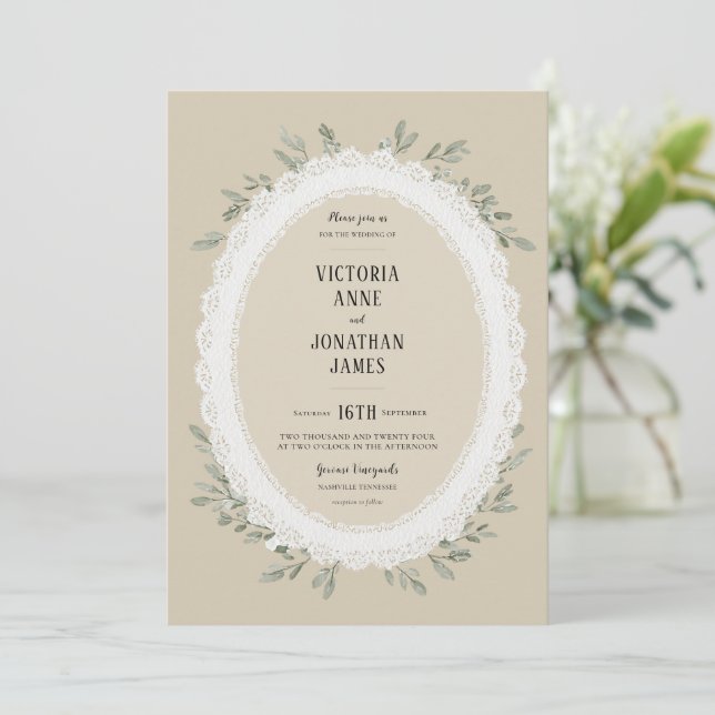 Convite de Casamento com Foto em Aquarela de Renda (Em pé/Frente)