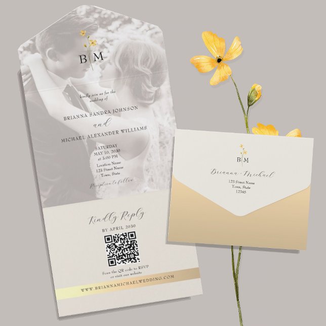Convite de Casamento com Foto em Código QR Marfim  (Criador carregado)