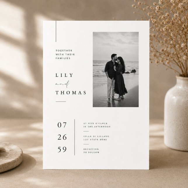 Convite de casamento com foto em design minimalist (Criador carregado)