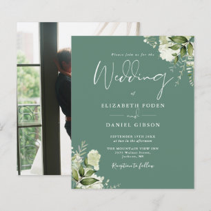 Convite de casamento com foto em eucalipto verde e