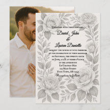 Convite de Casamento com Foto em Grafite Floral