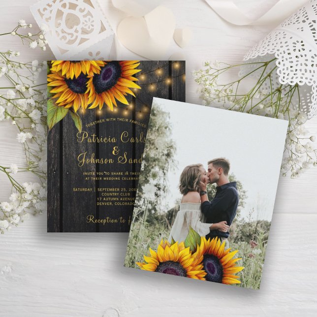 Convite de casamento com foto em madeira rústica e (Criador carregado)