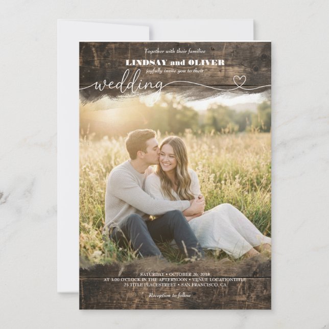 Convite de Casamento com Foto em Madeira Rústica H (Frente)