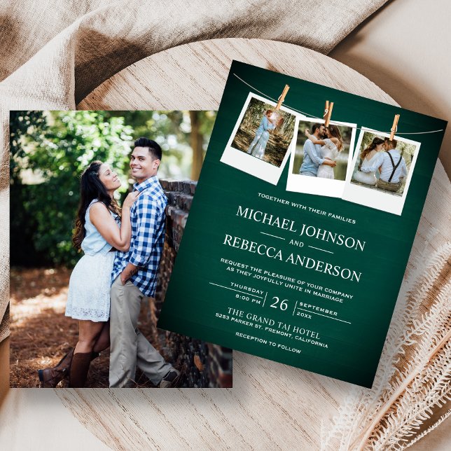 Convite de Casamento com Foto em Madeira Verde Rús (Criador carregado)