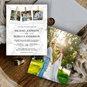 Convite de Casamento com Foto em Mármore Branco Or