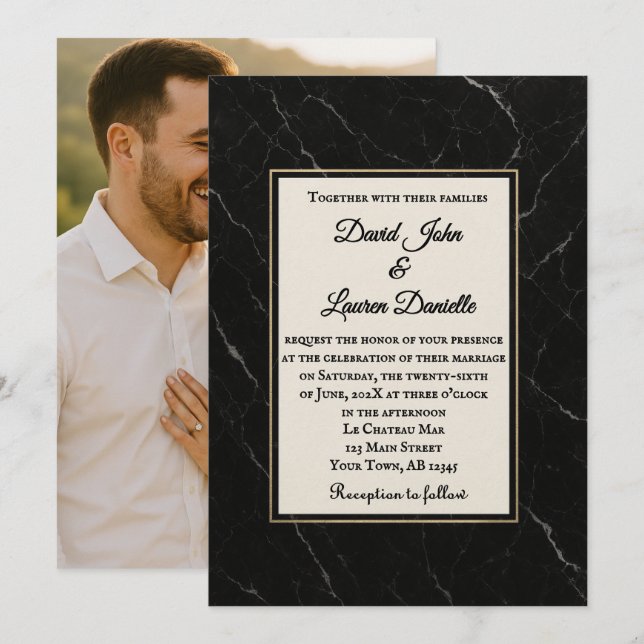 Convite de Casamento com Foto em Mármore Onyx (Frente/Verso)