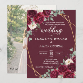Convite de Casamento com Foto em Moldura Dourada e