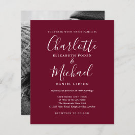 Convite de Casamento com Foto em Script Burgundy E