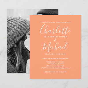 Convite de Casamento com Foto em Script de Pêssego