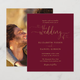 Convite de Casamento com Foto em Script Dourado Bo