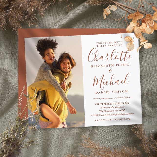 Convite de Casamento com Foto em Script Terracota  (Criador carregado)