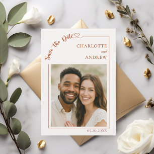 Convite de casamento com foto em terracota marfim