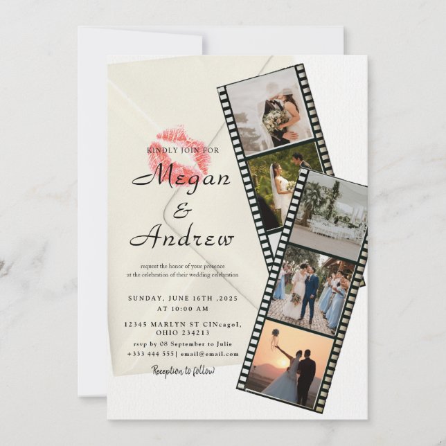 Convite de casamento com foto em tira de filme (Frente)