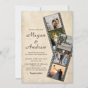 Convite de casamento com foto em tira de filme