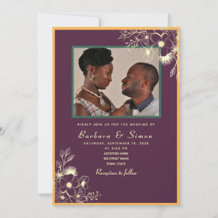 Convite de Casamento com Foto em Tons de Joia
