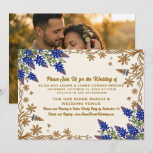 Convite de Casamento com Foto Floral do Texas Blue