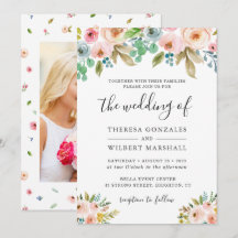 Convite de Casamento com Foto Floral em Aquarela