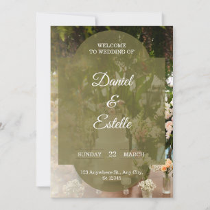 Convite de Casamento com Foto Floral em Verde Oliv