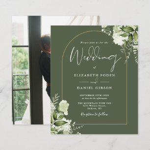Convite de Casamento com Foto Floral em Verde Oliv