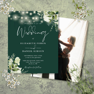 Convite de Casamento com Foto Floral Esmeralda Eco