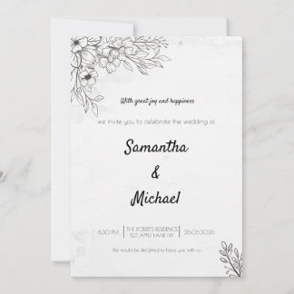 Convite de Casamento com Foto Floral Preto e Branc