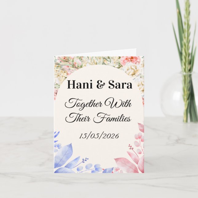 Convite de Casamento com Foto Floral Rosa com Ir (Frente)