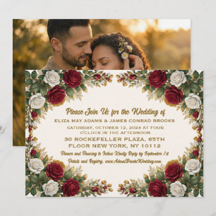 Convite de Casamento com Foto Floral Rosa de Nova
