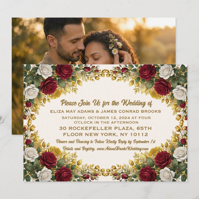 Convite de Casamento com Foto Floral Rosa de Nova  (Frente/Verso)