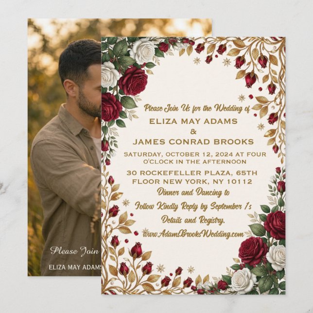 Convite de Casamento com Foto Floral Rose Gold de  (Frente/Verso)