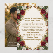 Convite de Casamento com Foto Floral Rose Gold de