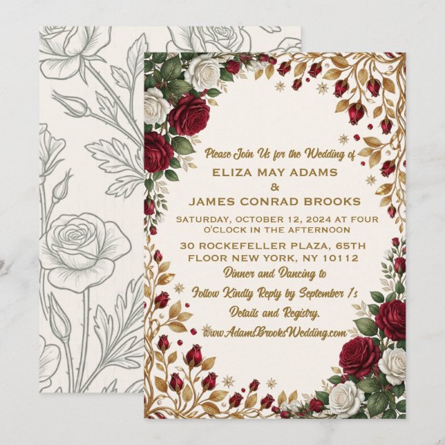 Convite de Casamento com Foto Floral Rose Gold de  (Frente/Verso)