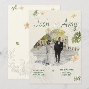 Convite de Casamento com Foto Floral Verde Elegant