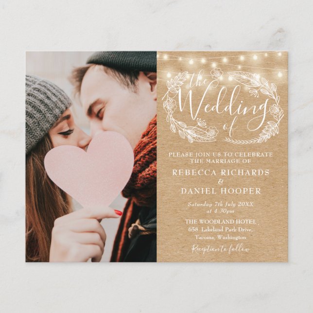 Convite de Casamento com Foto Kraft Tudo Em Um (Frente)