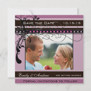 Convite de casamento com foto Lilac Dots and Swirl