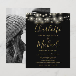Convite de Casamento com Foto Luzes Black Gold Orç