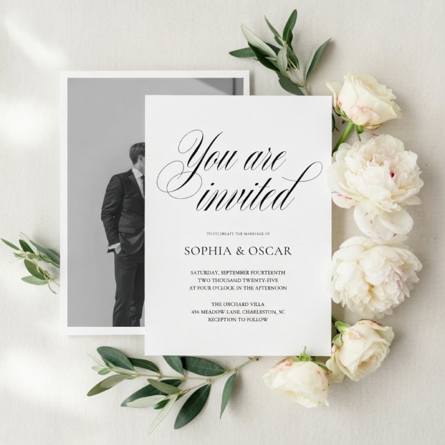 Convite de Casamento com Foto Minimalista Letra El (Criador carregado)