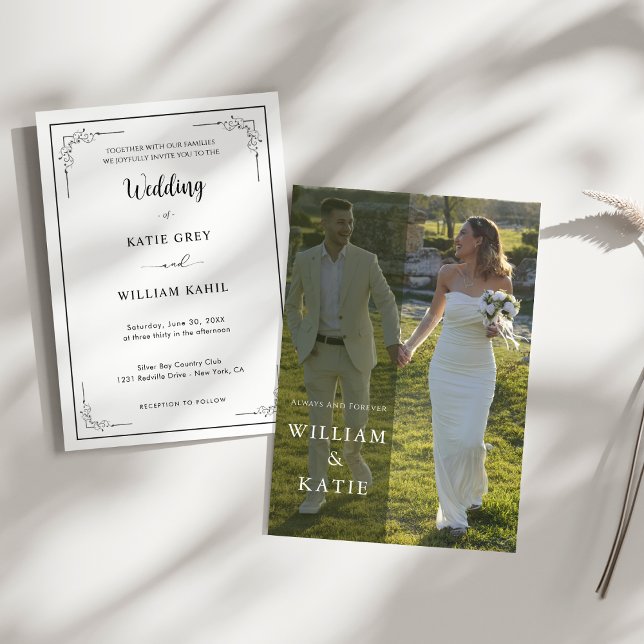 Convite de Casamento com Foto Moderna Minimalista  (Minimalist modern elegant photo wedding invitation)