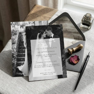Convite de Casamento com Foto Moderna Preto e Bran