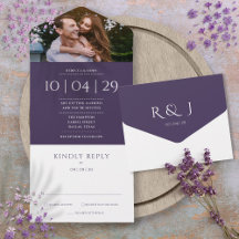 Convite de Casamento com Foto Monograma Roxa Moder