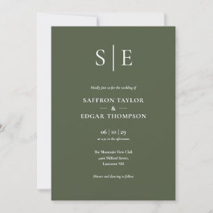 Convite de Casamento com Foto Monograma Verde Oliv