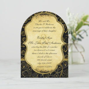 Convite de Casamento com Foto no Verso em Dourado