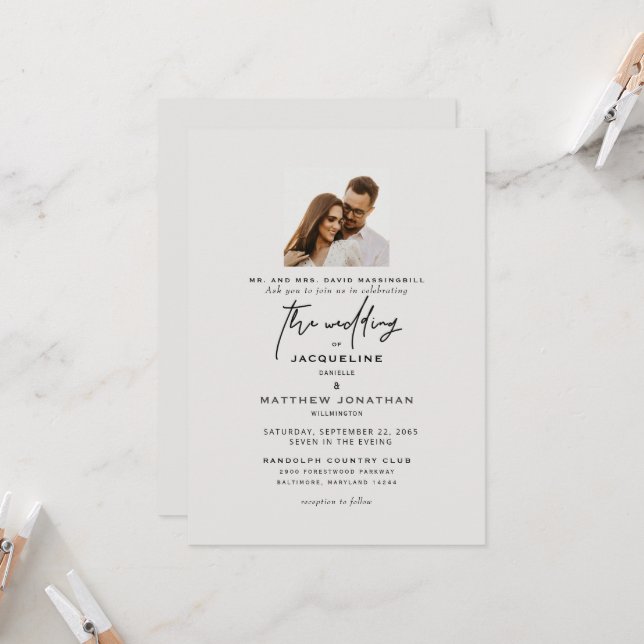 Convite de Casamento com Foto Nupcial Moderna (Frente/Verso In Situ)