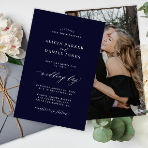 Convite de casamento com foto orçamento azul marin